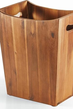 2 Gallon Acacia Wooden Bin, Wastebasket – Small Trash Can, Decorative Bathroom Trash Can, Waste Basket for Bedroom, Office Garbage Can, Wood Bathroom Accessories, Boho Bedroom Decor