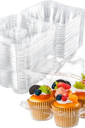 4 Compartment Cupcake Containers 20 Pack Cupcake Holder with Connected Airtight Lid Cupcake Boxes for 80 Cupcakes Muffins, BPA Free, Standard Size