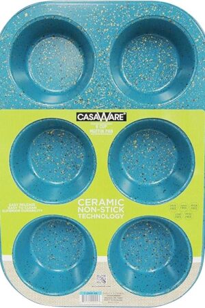 casaWare Toaster Oven 6 Cup Muffin Pan NonStick Ceramic Coated (Blue Granite)