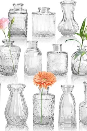 Der Rose Glass Bud Vases Set of 12, Small Bud Vases for Flowers, Rustic Wedding Centerpieces and Home Decor