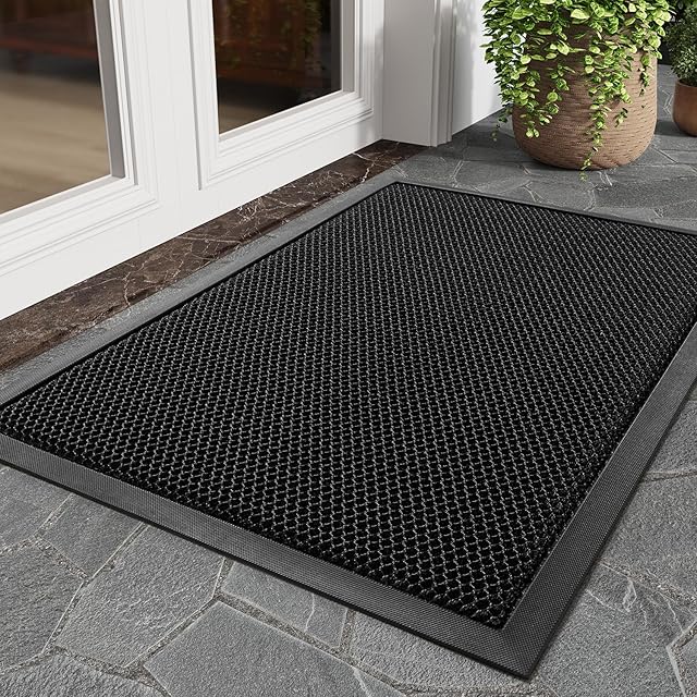tchdio Front Door Mat Outside Entrance, Dirt Trapper 17"x29" Doormat-Entrance Welcome Matt Durable, Heavy Duty Entry Mat Non Slip Rubber Mats for Outside Stain Resist Door Mats for Entryway Black