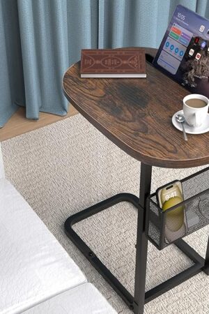 Couch Side Table with Large Tabletop, Tv Tray Table Adjustable Height with Storage Baskets, Strong and Stable Metal Frame, for Sofa, Bedside, TV Watching, Meals, Snacks, and Laptop Use