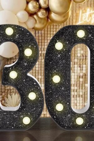 8.7In 30th Birthday Decorations Gifts for Her Him, Light Up Numbers Decorative Sign for 30th Birthday Wedding Work Anniversary Backdrop Table Wall Decor(Shining Black)