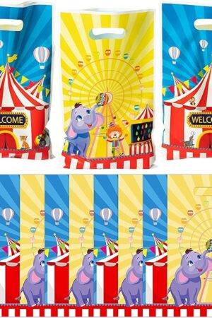 AwserTantue Carnival Gift Wrap Bags 50Pcs Plastic Goodie Candy Treat Bag