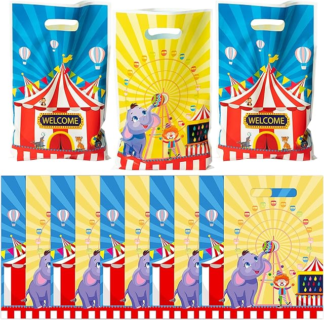 AwserTantue Carnival Gift Wrap Bags 50Pcs Plastic Goodie Candy Treat Bag