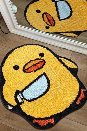 Bath Mat Microfiber 24''W x 26''L for Bathroom Shaggy Floor Mat Chick with Knife Meme Rug
