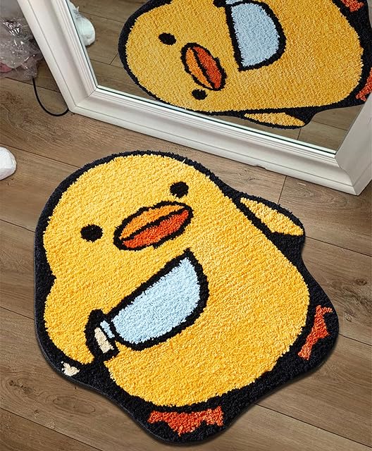 Bath Mat Microfiber 24''W x 26''L for Bathroom Shaggy Floor Mat Chick with Knife Meme Rug