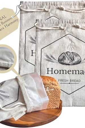 2-Pack XL Linen Reusable Bread Bags for Homemade & Sourdough Breads