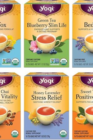 Yogi Tea Favorites Variety Pack - 16 Bags per Pack (6 Packs) - Organic Gift Box - Includes Sweet Tangerine Positive Energy, Honey Lavender Stress Relief, Bedtime & More