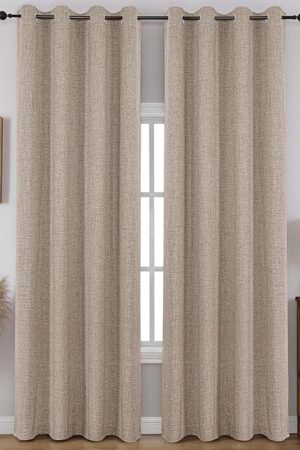CUCRAF 100% Blackout Window Curtains 84 inches Long 2 Panels Set, Faux Linen Look Thermal Insulated Grommet Drapes, Room Darkening Curtain for Bedroom Living Room(W52 x L84 Inch, Light Khaki)
