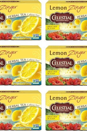 Celestial Seasonings Lemon Zinger Herbal Tea, Caffeine Free, 20 Tea Bags Box, (Pack of 6)