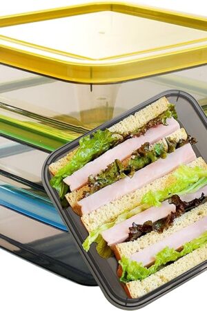 Youngever 3 Pack Sandwich Containers for Lunch Box, Reusable Food Storage Containers, Meal Prep Containers (Single Sandwich 20 Ounce)