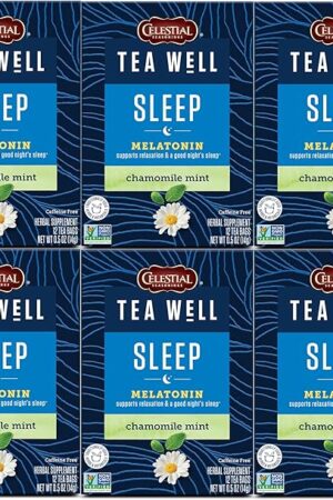 Celestial Seasonings TeaWell Herbal Tea, Sleep with Melatonin, Chamomile Mint, Caffeine Free Wellness Tea, 12 Tea Bags (Pack of 6)