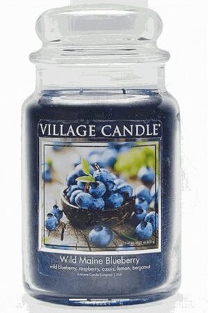 Village Candle Wild Maine Blueberry Large Glass Apothecary Jar Scented Candle, 21.25 oz, Dark Blue