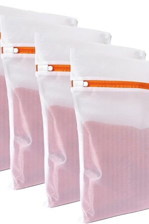 4 Pack Mesh Laundry Bags for Delicates 12inx16in (30cmx40cm), Dryer Safe, Breathable Fine Net, Sturdy Anti-Rust Zipper, Mesh Laundry Bags for Lingerie, Bra, Underwear, Sneakers, Socks, Laundry Club