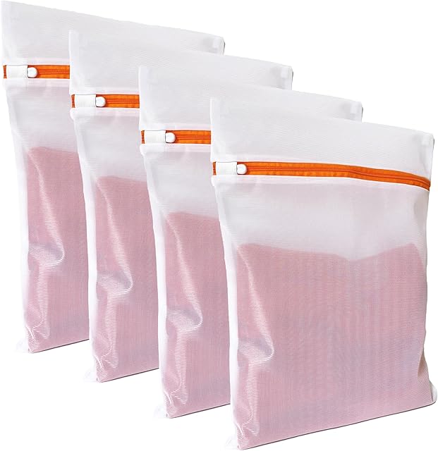 4 Pack Mesh Laundry Bags for Delicates 12inx16in (30cmx40cm), Dryer Safe, Breathable Fine Net, Sturdy Anti-Rust Zipper, Mesh Laundry Bags for Lingerie, Bra, Underwear, Sneakers, Socks, Laundry Club