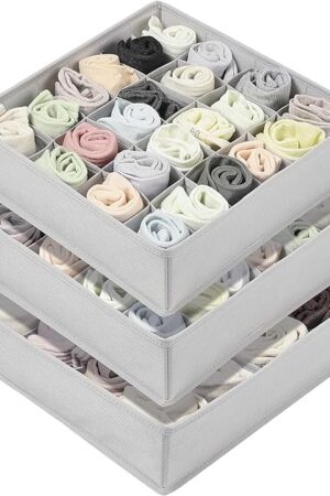 Vtopmart 3 Pack 24+24+16 Cells Socks Drawer Organizers Set, 64 Cells Clothes Drawer Dividers Dresser Organizers Bins, Scarves, Ties, Non-Woven Fabric Storage Boxes for Closet, Nursery