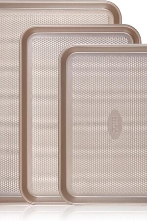 Baker's Secret Baking Sheet Pan Set, 3x Cookie Sheets for Oven, Diamond Texture Premium Air Flow, Set of 3 Baking Trays, Extra Thick 0.6mm with Diamond Base PFOA, PFOS, PTFE and PFAS free