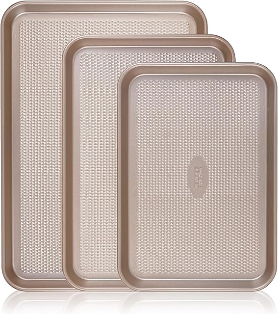 Baker's Secret Baking Sheet Pan Set, 3x Cookie Sheets for Oven, Diamond Texture Premium Air Flow, Set of 3 Baking Trays, Extra Thick 0.6mm with Diamond Base PFOA, PFOS, PTFE and PFAS free
