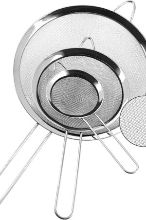 Anaeat Fine Mesh Strainers - Premium Stainless Steel Colander Sieve Sifters, with Durable Mesh and Sturdy Handle, Excellent for Sifting Dry ingredients, Flour, Pastas, Rice, Tea (3.15"+5.5"+7.87")