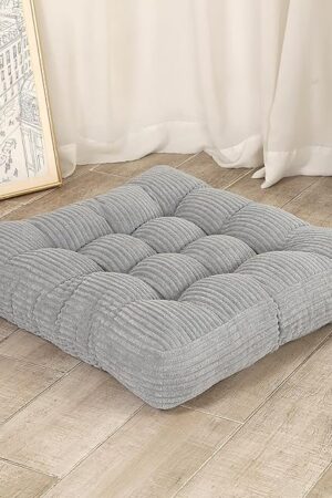 22 inches Meditation Pillow, Square Large Floor Cushions for Adults, Thick Corduroy Floor Pillows for Sitting, Yoga, Living Room, Sofa, Tatami, LightGrey