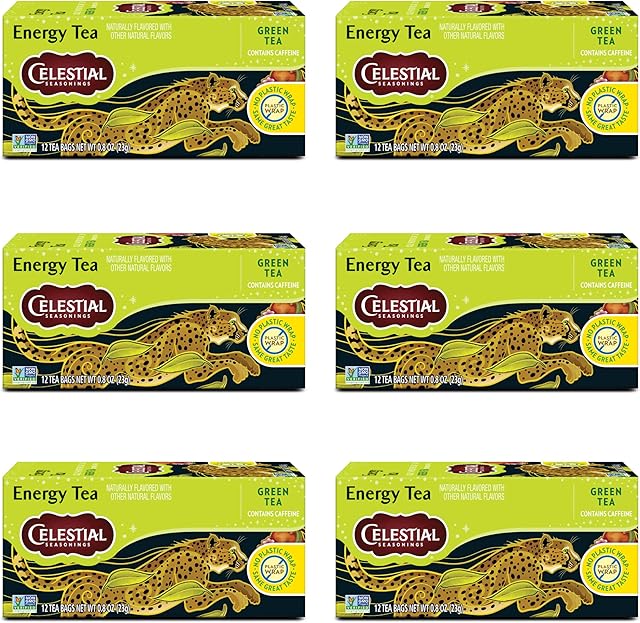 Celestial Seasonings Energy Green Tea, Pack of 6, 12 Tea Bags Box | Caffeinated