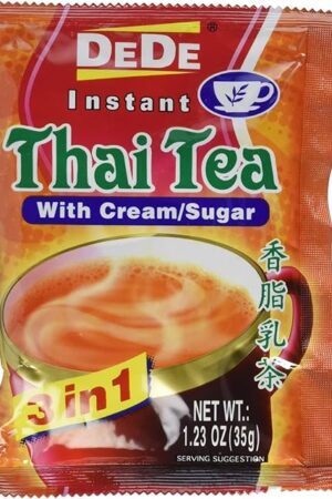 DEDE Instant Thai Tea Drink with Sugar, 12 Pockets, 14.76 Ounce | Ready to mix beverage | Cream flavor