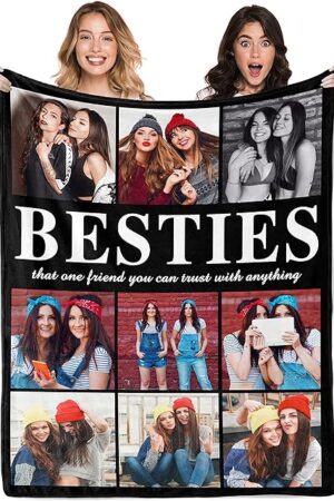 Best Friends Birthday Gifts for Women, Personalized Blanket with Photo, Custom Best Friend Blanket, Friendship Gifts for Women Friends, BFF Unique Besties Gifts