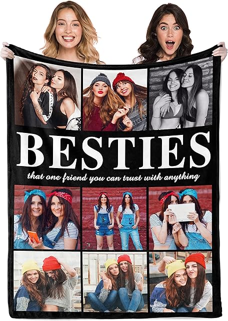 Best Friends Birthday Gifts for Women, Personalized Blanket with Photo, Custom Best Friend Blanket, Friendship Gifts for Women Friends, BFF Unique Besties Gifts