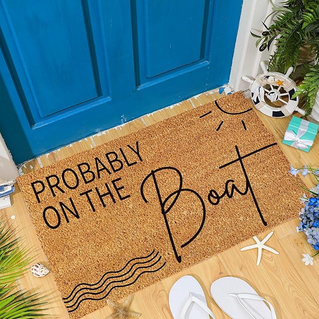 Ceenna Summer Nature Coir Doormat Outdoor Beach Hawaiian Theme Welcome Outdoor Rugs Front Door Mat for Summer Porch Indoor Decor Gift, 16 x 28 Inch (Probably on The Boat,16 x 28 Inches)