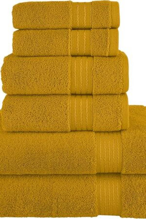 Elegant Comfort Premium Cotton 6-Piece Towel Set, Includes 2 Washcloths, 2 Hand Towels and 2 Bath Towels, 100% Turkish Cotton - Highly Absorbent and Super Soft Towels for Bathroom, Gold