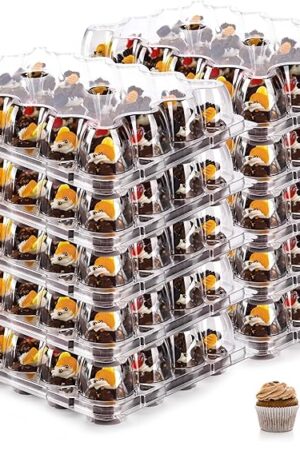 24 Count Mini Cupcake Containers 15 Pack Cupcake Holder with Detachable Tall Dome Lids Mini Plastic Stackable Cupcake Boxes for 360 Cupcakes, BPA Free