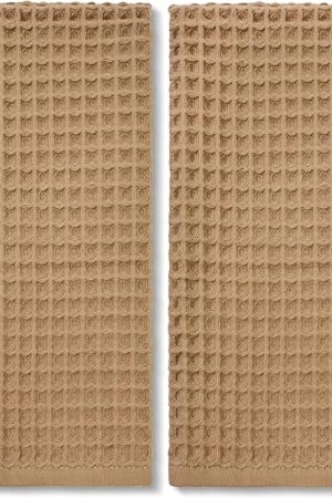 Waffle Bathroom Hand Towels 2-Piece (Tan) – Cotton, Soft, Lightweight, Lint Free, 13? x 29?
