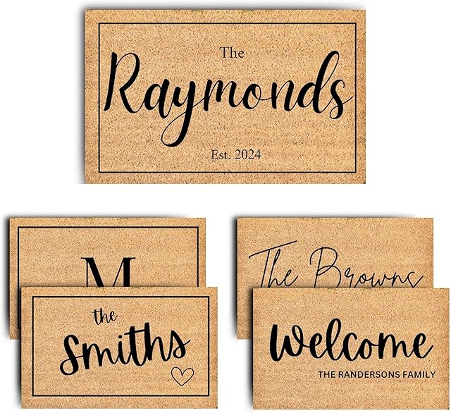 Personalized Welcome Doormat with Family Name - 9 Custom Designs | Housewarming Gift | Indoor Outdoor Entrance Mat with Anti-Slip Backing | Customized Door Mat for Home Decor