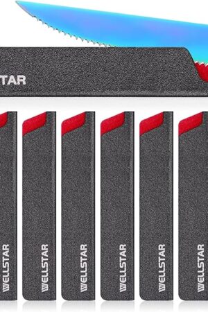 WELLSTAR Steak Knife Edge Guards Set, 8 Piece Universal Blade Covers, BPA Free ABS Protective Blade Sheaths, Non-Scratch Felt Lining Kitchen Utility or Steak Knives Covers (Knives not included)