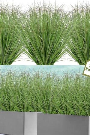 24 Bundles Artificial Plants Onion Grass Outdoor 20 Inch Tall Fake Shrubs Wheat Grass UV Resistant Greenery Stems Faux Bushes Plant for Indoor Outdoor Garden Office Home Decor, Green
