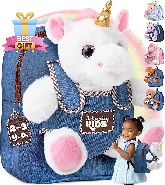 Naturally KIDS Unicorn Toys for Age 3, Birthday Gifts for 2 Year Old Girls, 3 Year Old Girl Gifts, Toddler Unicorn Backpack