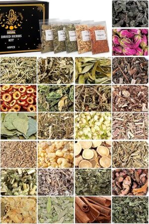 40 Pack Witchcraft Supplies Herbs Kit - Dried Herbs and Flowers for Witch Beginners - Herb Set for Wicca, Altar Supplies, Pagan and Wiccan Rituals, Magic Spell, Candle and Soap Making
