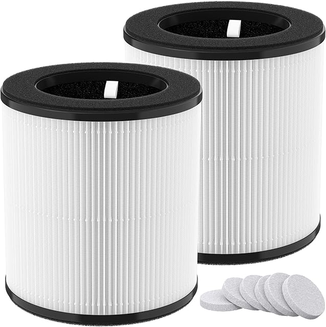 2 Packs D10 Replacement Filters Compatible with Tailulu D10 Air Purifi-er, 3-in-1 Filter of D10 Premium Filter, Activated Carbon Filter with Extra 6 Pieces Aroma Pads