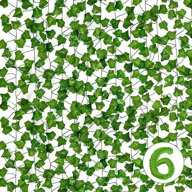 6 Pack Fake Vines for Room Décor, HXWEIYE Artificial Ivy Greenery Garland Fake Leaves Hanging Plants Vine for Bedroom Aesthetic Wedding Party Garden Greenery Decor Outdoor Indoor Wall Décor