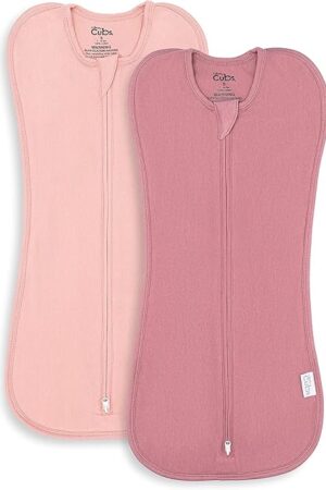 Comfy Cubs Swaddle Blanket Baby Girl Boy Easy Zipper Wrap 2 Pack Newborn Infant Sleep Sack (Small 0-3 Months, Blush, Mauve)