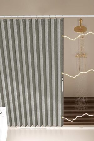 AJAZZ Magnetic Folding Shower Curtains Acordion Shower Curtain Fabric Polyester Waterproof Shower Curtains Suitable for Family Hotel Homestay Bathroom (Grey,77" W x 72" L) 1 Panel