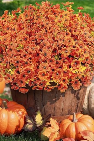20 Bundles Artificial Fall Flowers for Outdoors, UV Resistant Faux Mums for Outdoor Planters, Realistic Fall Plants for Harvest Patio Farmhouse Home Decor Front Door Porch,Orange