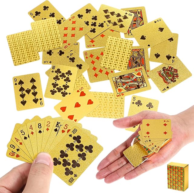 The 2 Decks Mini Playing Cards, Gold Waterproof Playing Cards, Mini Poker Deck for Parties and Games, Party Favor, Tiny Deck of Novelty Party Gift for Christmas, Halloween, New Year, Par