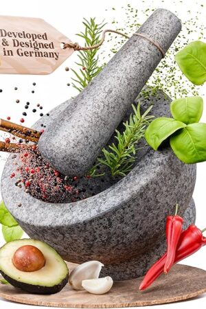 ChefSofi 1.5 Cup-Capacity Mortar and Pestle Set - Unpolished Heavy Granite for Enhanced Performance and Organic Appearance