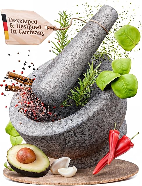 ChefSofi 1.5 Cup-Capacity Mortar and Pestle Set - Unpolished Heavy Granite for Enhanced Performance and Organic Appearance