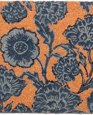 Coir Door Mat Floral Print Chelsea Flower Print Indoor Outdoor Mat 30"x 17" Blue
