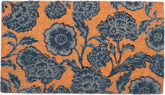 Coir Door Mat Floral Print Chelsea Flower Print Indoor Outdoor Mat 30"x 17" Blue