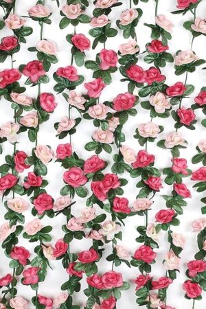 BLEUM CADE 2Pcs 16.4Ft Flower Garland Artificial Rose Vines for Bedroom, Cute Fake Hanging Flower Vines Floral Garland Decorations for Wedding Party Wall Room Decor Aesthetic