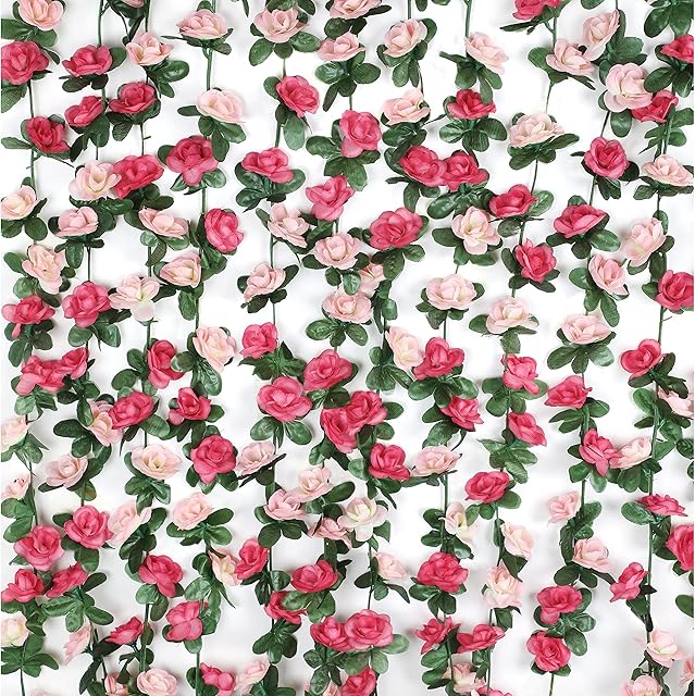 BLEUM CADE 2Pcs 16.4Ft Flower Garland Artificial Rose Vines for Bedroom, Cute Fake Hanging Flower Vines Floral Garland Decorations for Wedding Party Wall Room Decor Aesthetic